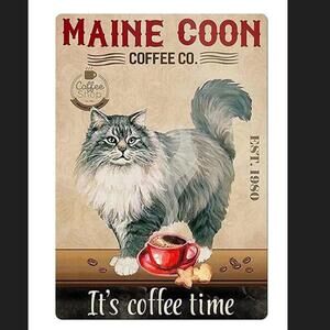 Tin Sign / Maine Coon Coffee Co. / It's Coffee Time / 8" x 12" / New